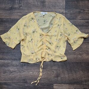 Love Tree Yellow Floral Ruched Blouse